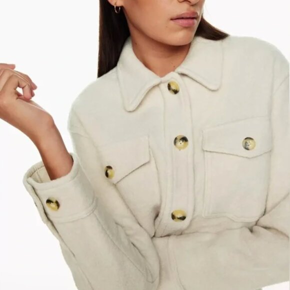 Aritzia Wilfred Free The Ganna Shirt Jacket in Heather Bone 100% Merino Wool - Picture 2 of 5